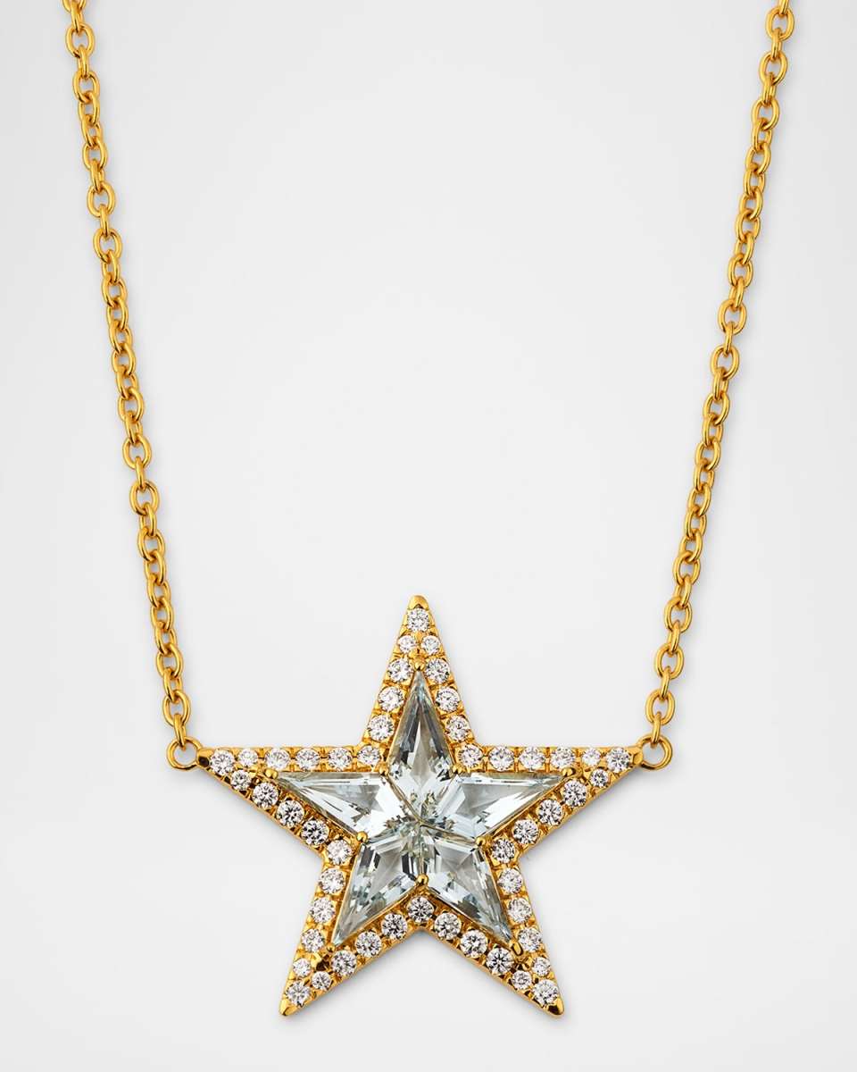 20K Aquamarine and White Diamond Star Necklace